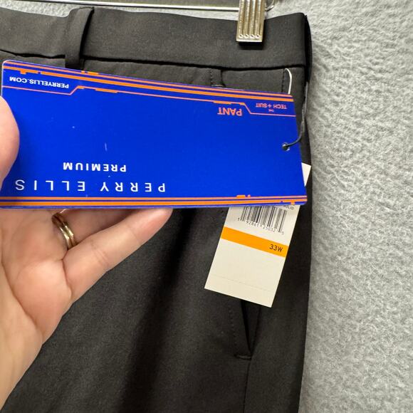 Perry Ellis Premium Pants Mens 33 UNHEMMED Black Tech + Suit Slim Fit NEW - Picture 9 of 11